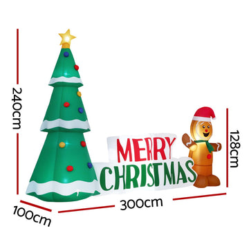Jingle Jollys Christmas Inflatable Gingerbread Man 1.5M Height LED Decorations Illuminated - 0
