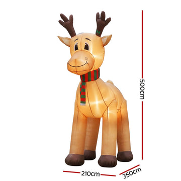Jingle Jollys Christmas Inflatable Reindeer 5M Illuminated Decorations - 0