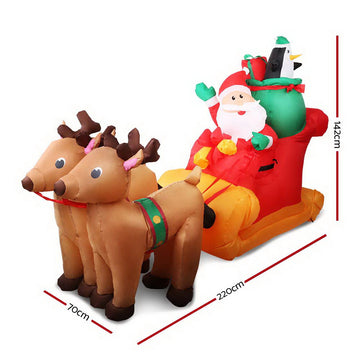 Jingle Jollys Christmas Inflatable Santa Sleigh 2.2M Illuminated Decorations - 0