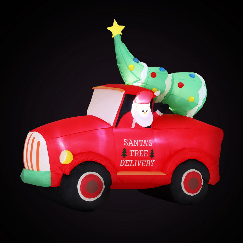 Jingle Jollys Christmas Inflatable Santa Truck 1.6M Height LED Decorations Illuminated - 0