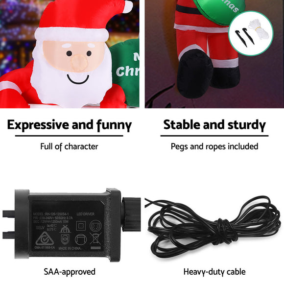 Jingle Jollys Christmas Inflatable Climbing Santa 2.5M Height LED Decorations Illuminated