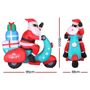 Jingle Jollys Christmas Inflatable Santa Motorbike LED Illuminated Decorations - 0