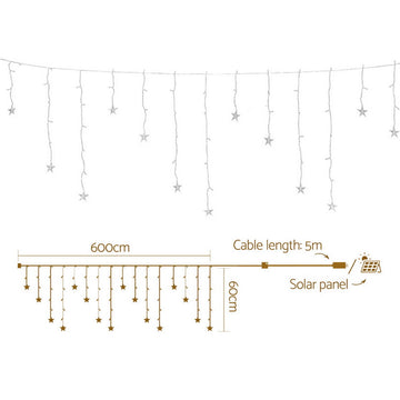 160 LED 6M Christmas Lights Icicle Light Solar Warm Jingle Jollys - 0