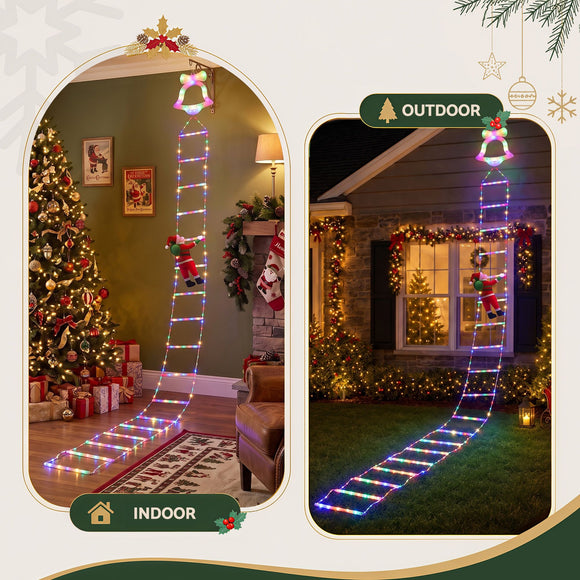 Jingle Jollys 3.5M Christmas Lights 300 LED Ladder Light with Santa Claus Decor