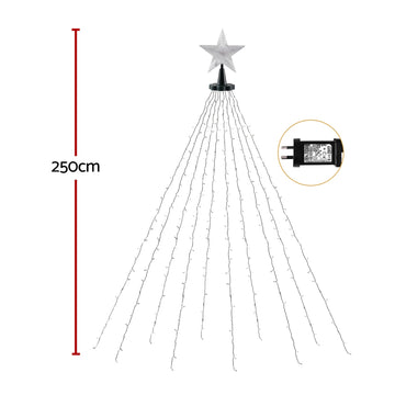 Jingle Jollys 2.5M Christmas Lights Waterfall String Light 300 LED Star Topper - 0