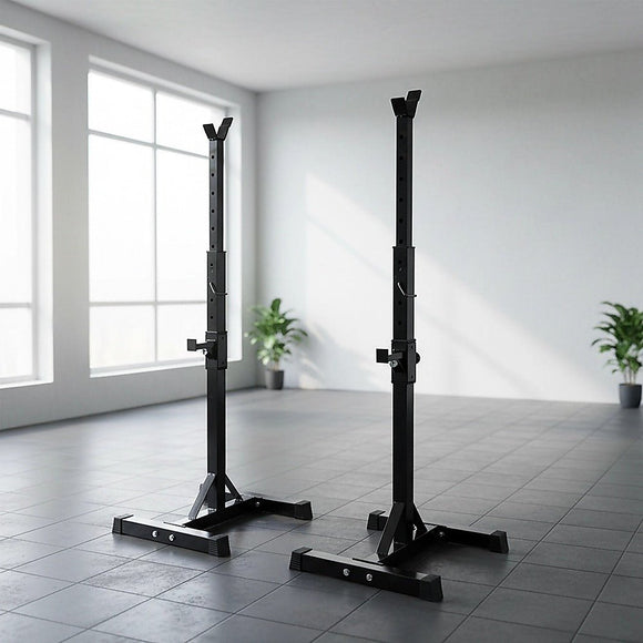 Adjustable Squat Rack Pair Steel Barbell Bench Press Stands Gym Home - RnR Galore