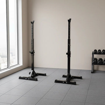 Adjustable Squat Rack Pair Steel Barbell Bench Press Stands Gym Home - RnR Galore