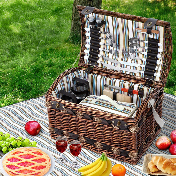 Alfresco 4 Person Picnic Basket Set Insulated Storage Blanket - RnR Galore