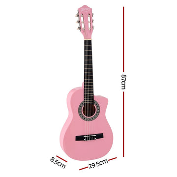 Alpha 34 Inch Classical Guitar Wooden Body Nylon String Beginner Kids Gift Pink - RnR Galore