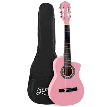 Alpha 34 Inch Classical Guitar Wooden Body Nylon String Beginner Kids Gift Pink - RnR Galore