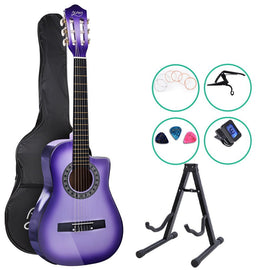 Alpha 34 Inch Classical Guitar Wooden Body Nylon String w/ Stand Beignner Purple - RnR Galore