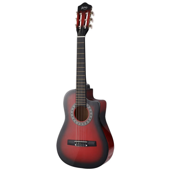 Alpha 34 Inch Classical Guitar Wooden Body Nylon String w/ Stand Beignner Red - RnR Galore