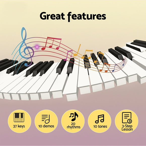 Alpha 37 - Key Digital Piano Keyboard for Kids Beginners Electronic Keyboard Piano Gift Pink - RnR Galore