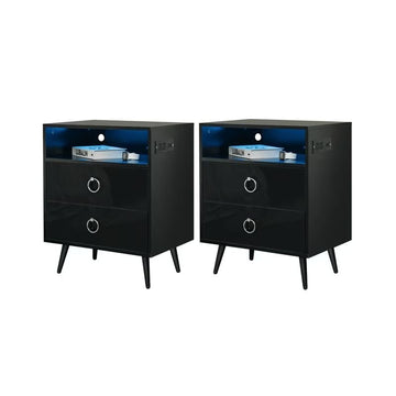 Amelia Modern LED Bedside table with USB and power socket black x 2 - RnR Galore