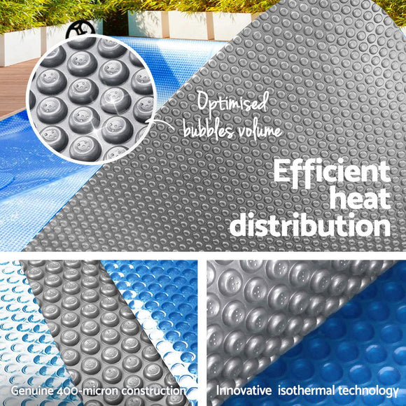 Aquabuddy Pool Cover 11x6.2m 400 Micron Swimming Pool Solar Blanket Blue Silver - RnR Galore