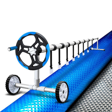 Aquabuddy Pool Cover 500 Micron 7x4m Silver Swimming Pool Solar Blanket 5.5m Blue Roller - RnR Galore