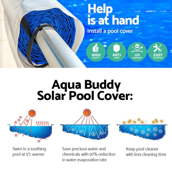 Aquabuddy Pool Cover 500 Micron 8.5x4.2m Silver Swimming Pool Solar Blanket 5.5m Blue Roller - RnR Galore