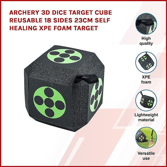 Archery 3D Dice Target Cube Reusable 18 Sides 23CM Self Healing XPE Foam Target - RnR Galore