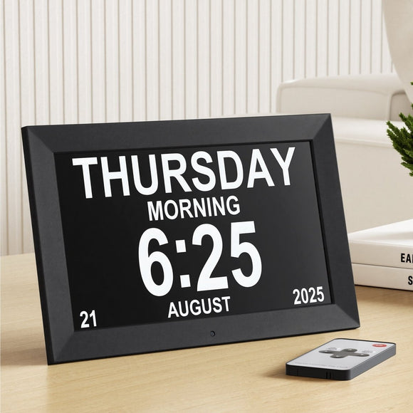 Artiss 10" Digital Day Clock Alarm Calendar Dementia Date Week Desk Clocks Black - RnR Galore