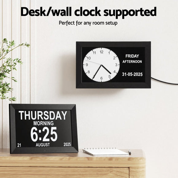 Artiss 10" Digital Day Clock Alarm Calendar Dementia Date Week Desk Clocks Black - RnR Galore