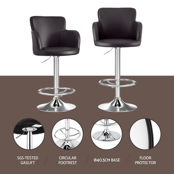 Artiss 1x Leather Bar Stools Swivel Adjustable Gas Lift PU Counter Chairs Brown - RnR Galore