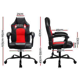 Artiss 2 Point Massage Gaming Office Chair PU Leather Red - RnR Galore