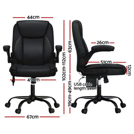 Artiss 2 Point Massage Office Chair Leather Mid Back Black - RnR Galore