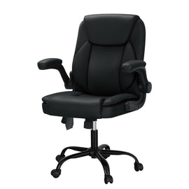 Artiss 2 Point Massage Office Chair Leather Mid Back Black - RnR Galore