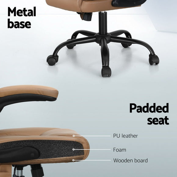 Artiss 2 Point Massage Office Chair Leather Mid Back Espresso - RnR Galore