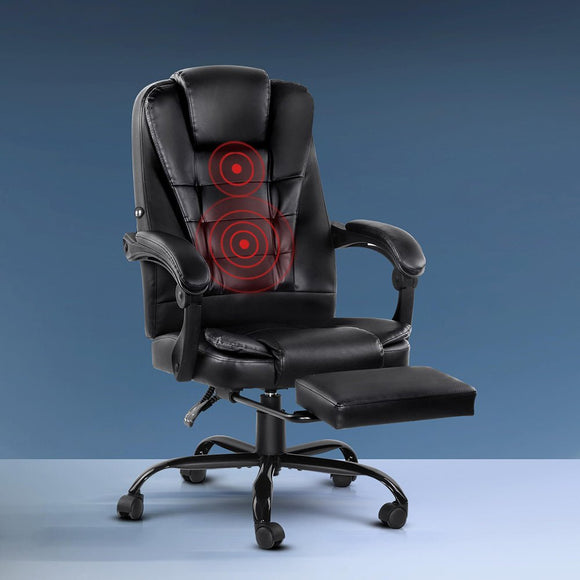 Artiss 2 Point Massage Office Chair PU Leather Footrest Black - RnR Galore