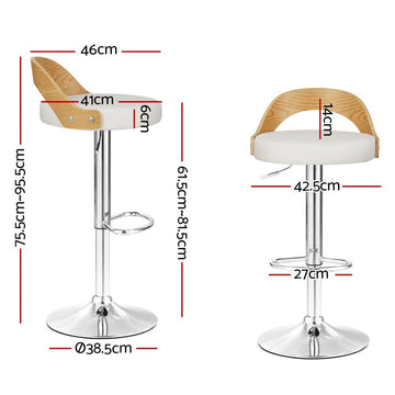 Artiss 2x Bar Stools Adjustable Leather Padded White - RnR Galore