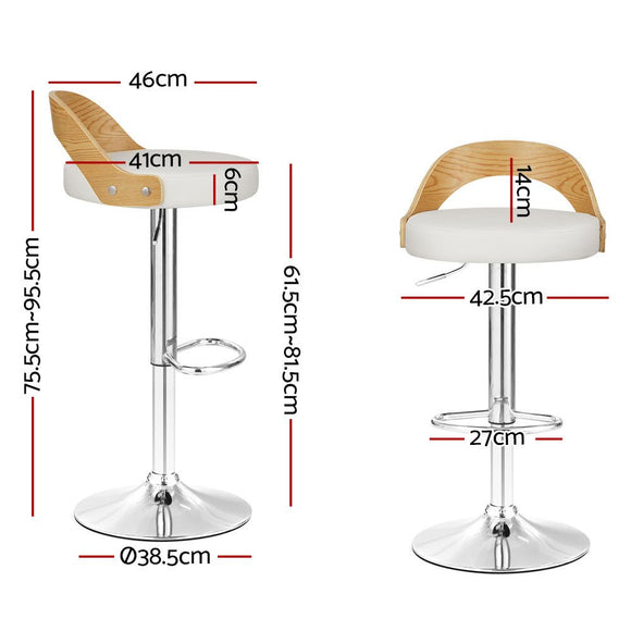 Artiss 2x Bar Stools Adjustable Leather Padded White - RnR Galore
