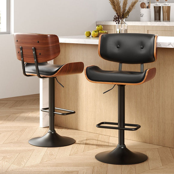 Artiss 2x Bar Stools Gas Lift Leather All Black - RnR Galore