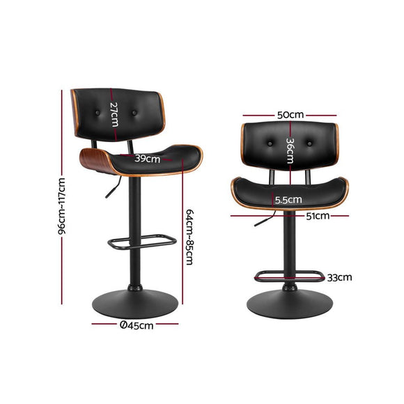 Artiss 2x Bar Stools Gas Lift Leather All Black - RnR Galore