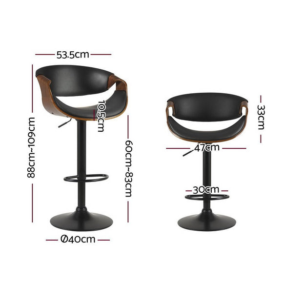 Artiss 2x Bar Stools Gas Lift Leather w/Armrest - RnR Galore