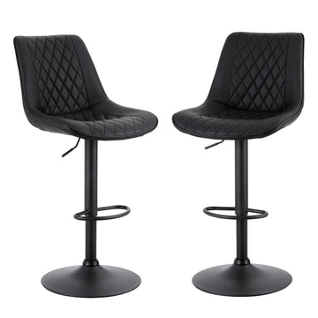 Artiss 2x Bar Stools Kitchen Swivel Gas Lift Counter Chair Diamond Leather Black - RnR Galore