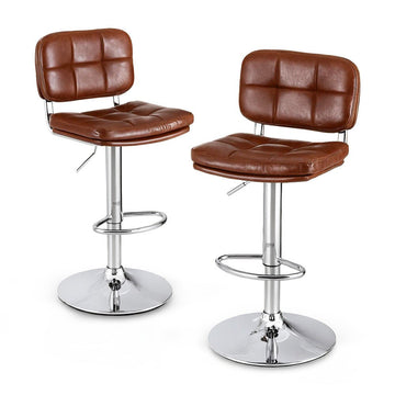 Artiss 2x Bar Stools Kitchen Swivel Gas Lift Counter Chair Tuft PU Leather Brown - RnR Galore