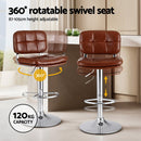 Artiss 2x Bar Stools Kitchen Swivel Gas Lift Counter Chair Tuft PU Leather Brown - RnR Galore