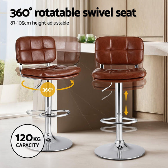 Artiss 2x Bar Stools Kitchen Swivel Gas Lift Counter Chair Tuft PU Leather Brown - RnR Galore