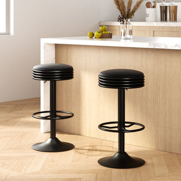 Artiss 2x Bar Stools Leather Padded Gas Lift Black - RnR Galore
