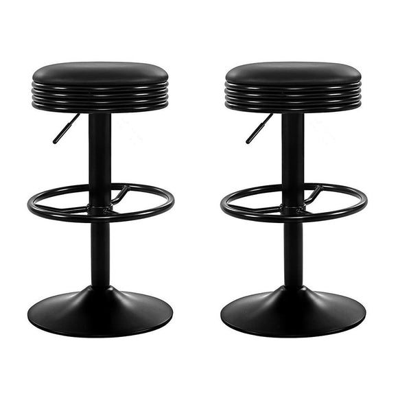 Artiss 2x Bar Stools Leather Padded Gas Lift Black - RnR Galore