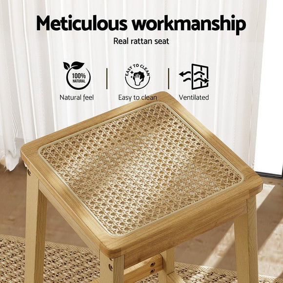 Artiss 2x Bar Stools Rubber Wood Stool Counter Chair Rattan Barstools Kitchen - RnR Galore