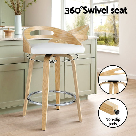 Artiss 2x Bar Stools Swivel Dining Chairs Low Back Counter Seat PU Cushion - RnR Galore