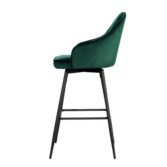 Artiss 2x Bar Stools Velvet Swivel Metal Legs Green - RnR Galore