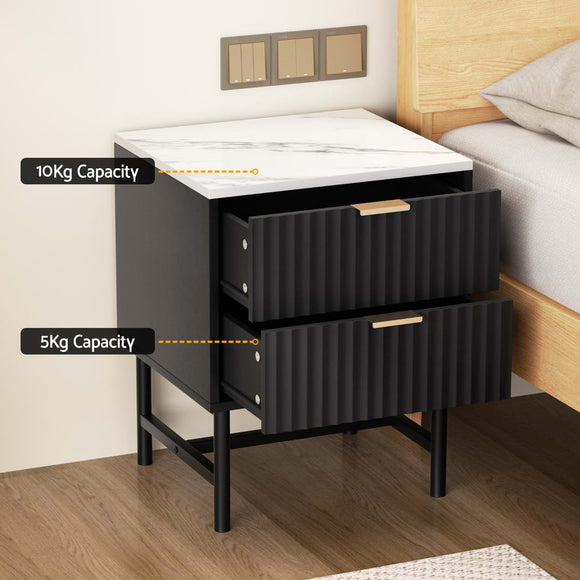 Artiss 2x Bedside Table 2 Drawers - Black - RnR Galore