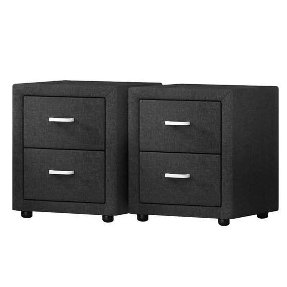 Artiss 2X Bedside Table 2 Drawers Fabric - CADEN Charcoal - RnR Galore