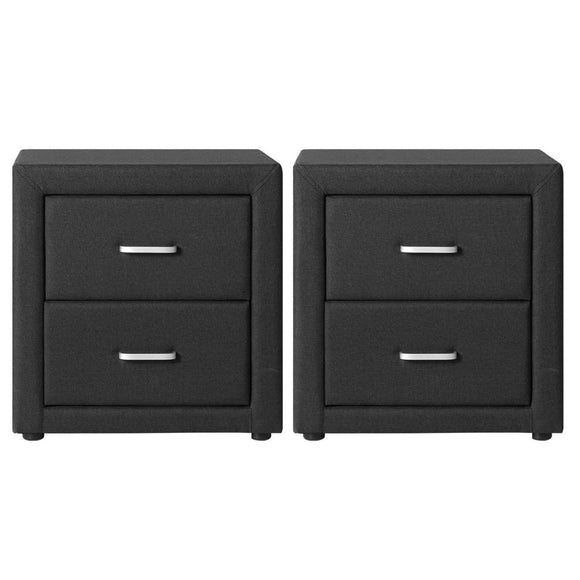 Artiss 2X Bedside Table 2 Drawers Fabric - CADEN Charcoal - RnR Galore