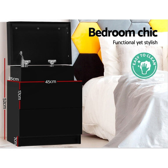 Artiss 2X Bedside Table 2 Drawers Lift - up Storage Black - RnR Galore