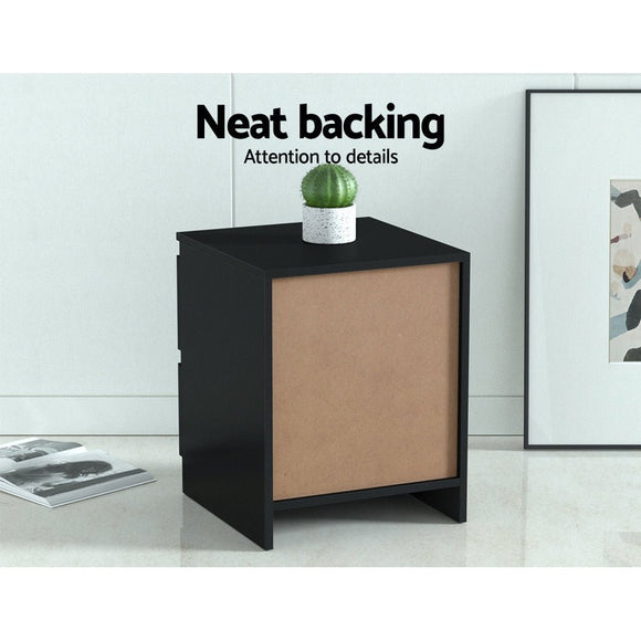 Artiss 2x Bedside Table 2 Drawers - PEPE Black - RnR Galore