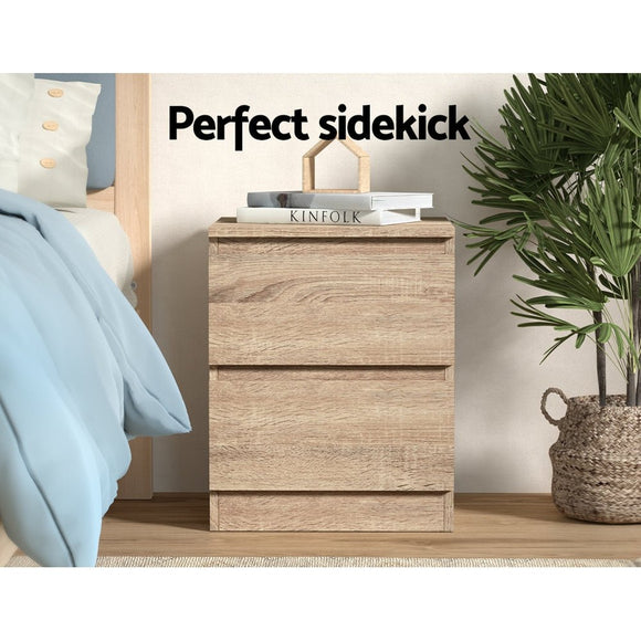 Artiss 2x Bedside Table 2 Drawers - PEPE Oak - RnR Galore